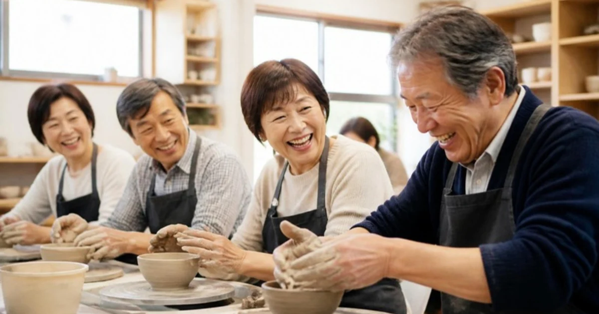 趣味の教室で交流する60代の男女