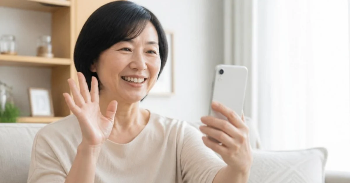 ビデオ通話で話す50代の女性